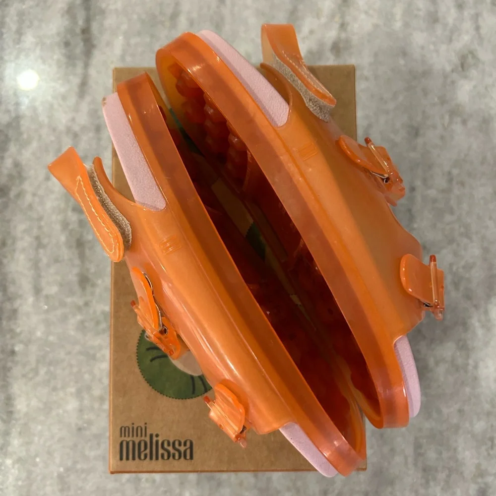 New Mini Melissa Girl's Wide II Double Buckle Sandal Orange/Pink Size 12